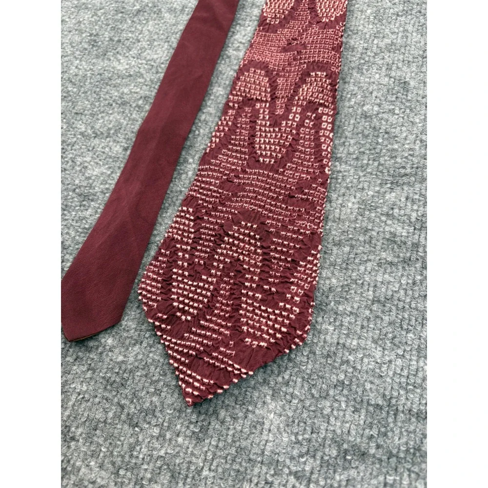 Royal Burgundy Silk Textured Shibori Pattern Necktie Mens Wide Silk Tie